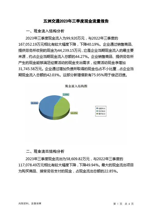 600368五洲交通2023年三季度现金流量报告