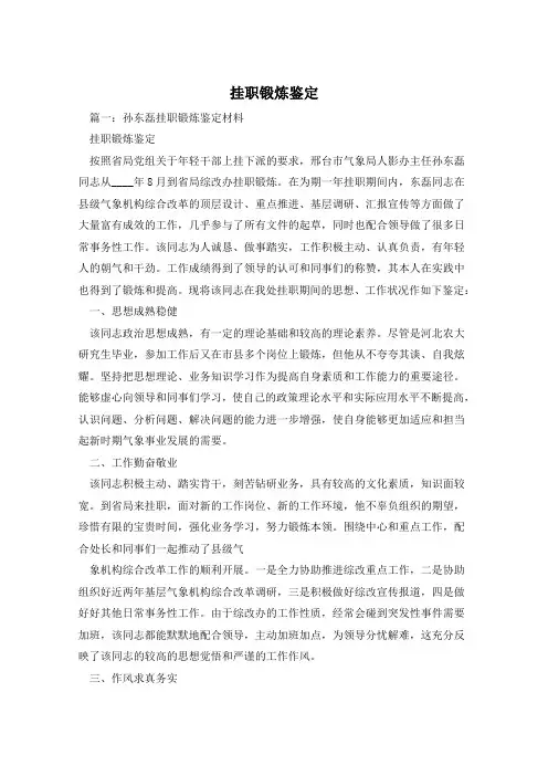 挂职锻炼鉴定