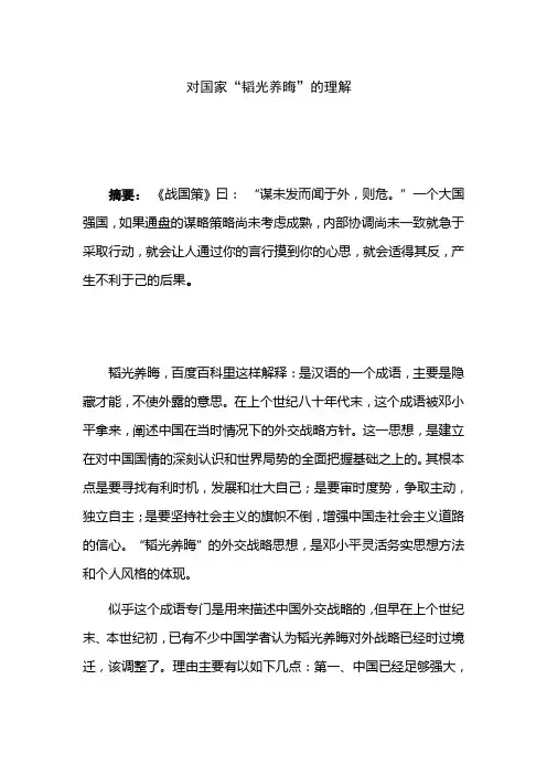 对国家“韬光养晦”的理解