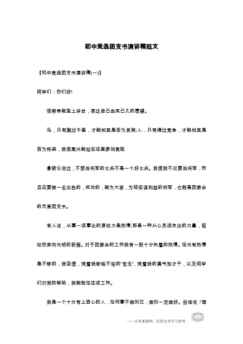 初中竞选团支书演讲稿范文