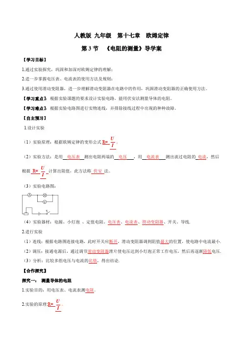 专题17.3 电阻的测量(导学案)(解析版)