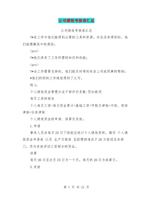公司绩效考核表汇总(完整版)