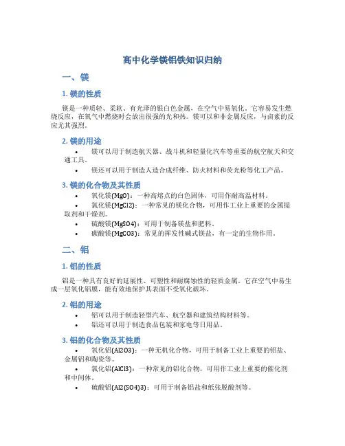 高中化学镁铝铁知识归纳