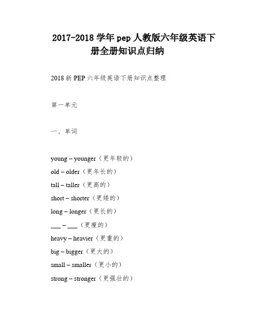 2017-2018学年pep人教版六年级英语下册全册知识点归纳