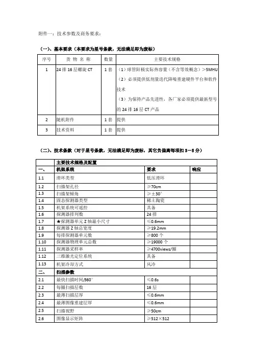 技术参数及商务要求