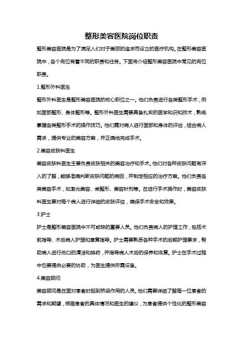 整形美容医院岗位职责