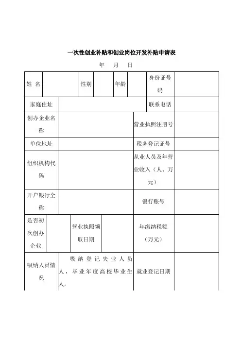 一次性创业补贴和创业岗位开发补贴申请表