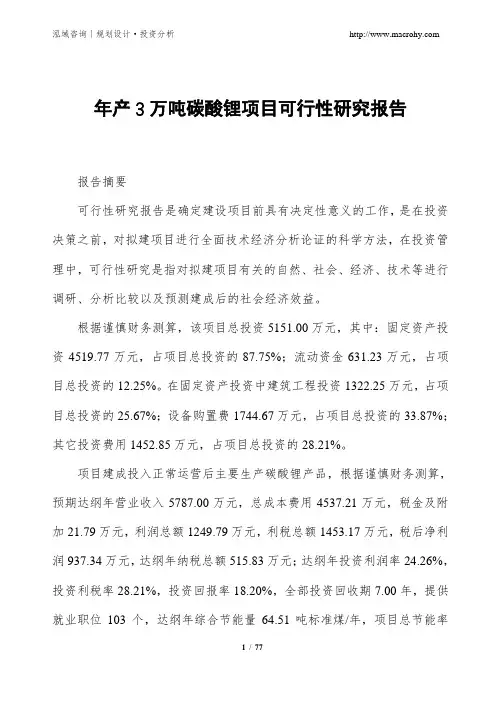 年产3万吨碳酸锂项目可行性研究报告