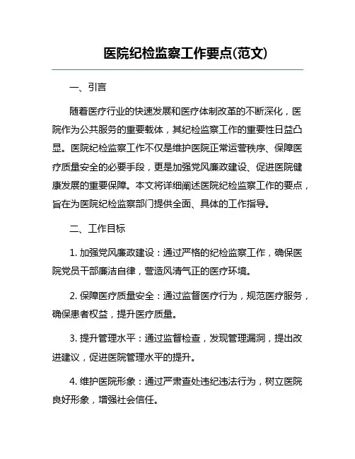 医院纪检监察工作要点(范文)