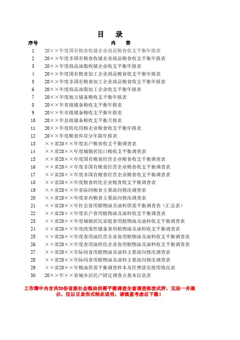 省级社会粮油供需平衡调查全套调查报表式样