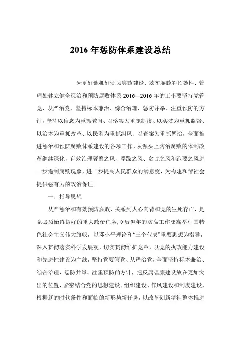 2016年惩防体系建设总结