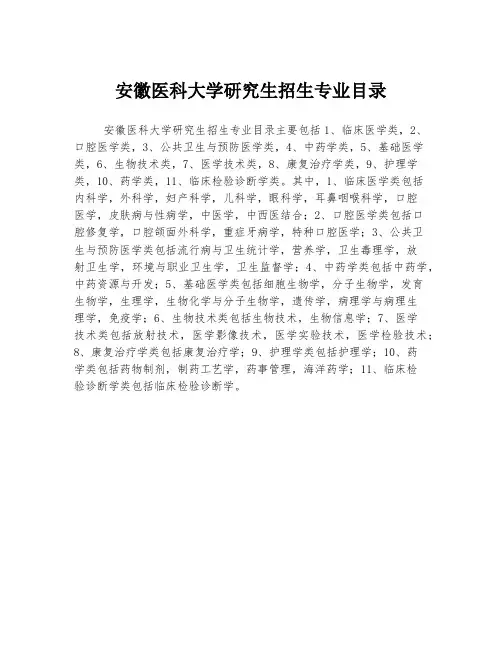 安徽医科大学研究生招生专业目录