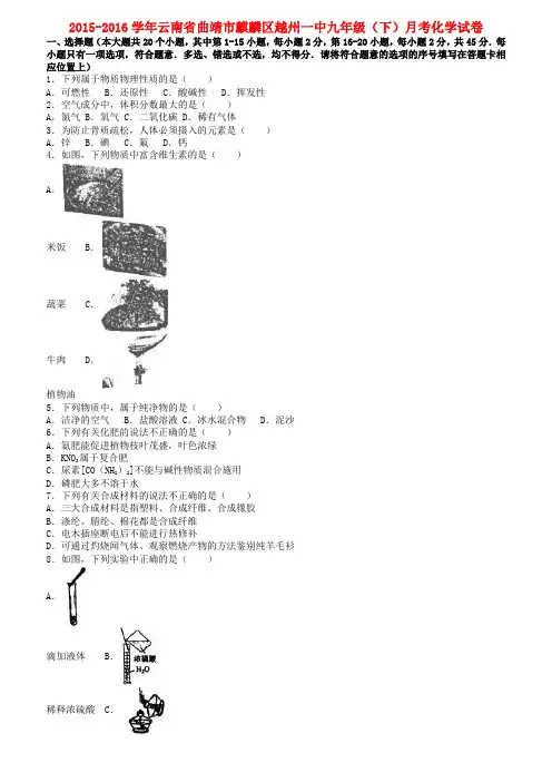 云南省曲靖市麒麟区九年级化学下学期月考试卷(含解析)新人教版