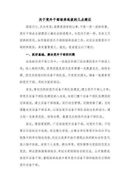 关于党外干部培养选拔的几点建议