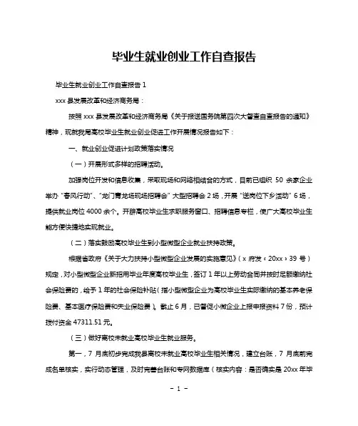 毕业生就业创业工作自查报告