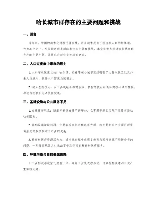 哈长城市群存在的主要问题和挑战