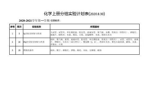 化学实验教学计划表九上分组、演示实验计划表