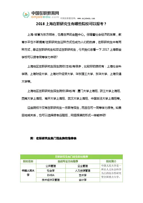 2018上海在职研究生有哪些院校可以报考