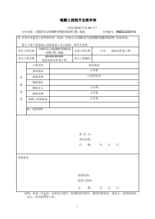 开仓报审表