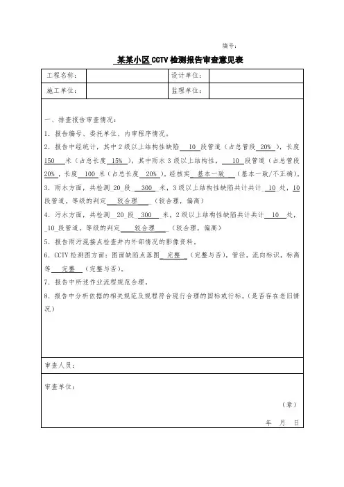 CCTV检测报告审查意见表