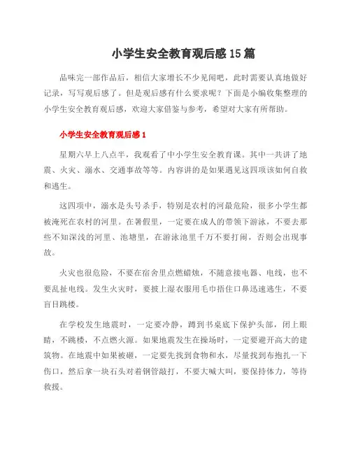 小学生安全教育观后感15篇