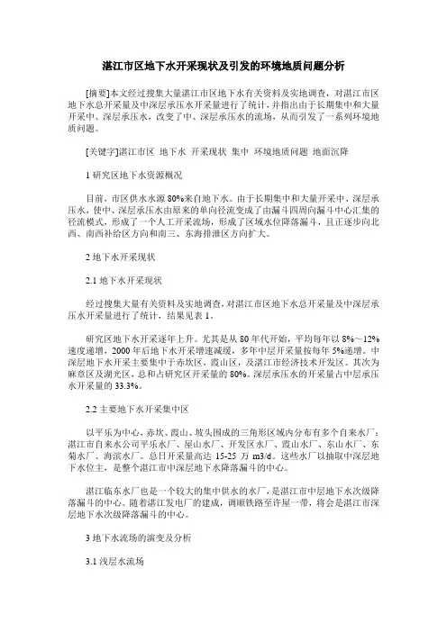 湛江市区地下水开采现状及引发的环境地质问题分析