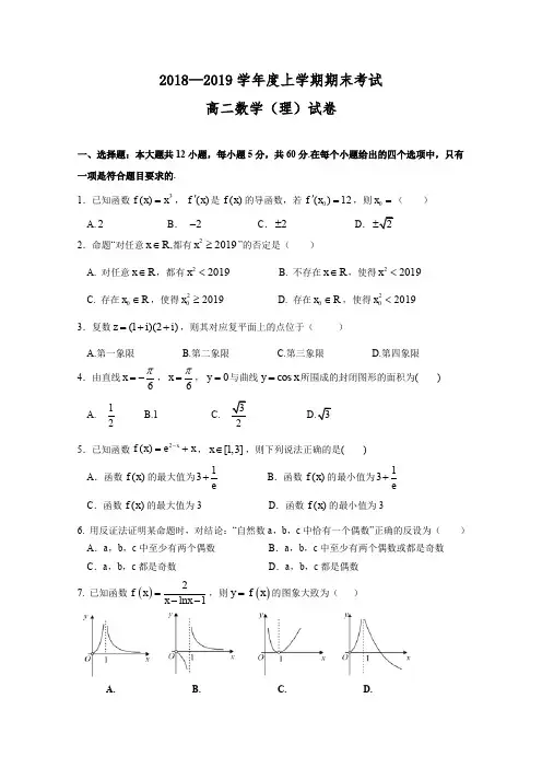 江西师范大学附属中学2018-2019学年高二上学期期末考试数学(理)试题