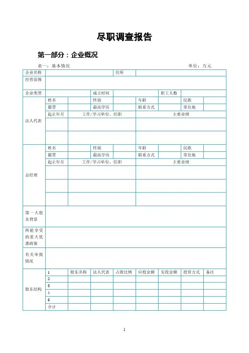 尽职调查报告详细表格