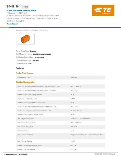 SCHRACK Power PCB Relay RT1 产品说明书