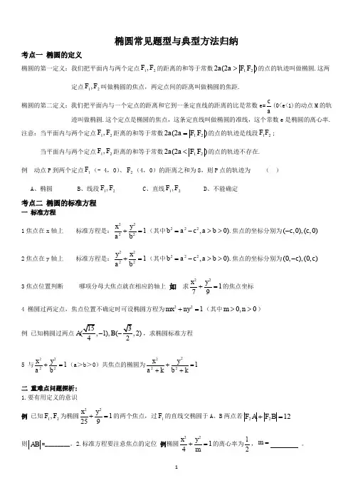 高中数学必修2椭圆常见题型与典型方法归纳