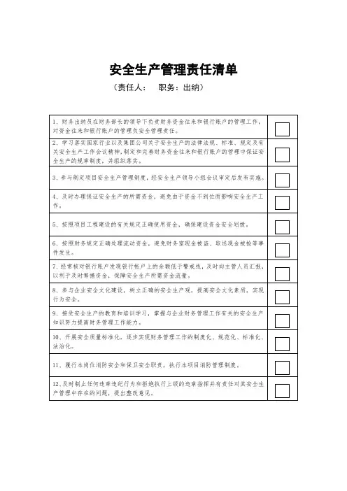 7-2财务部出纳安全生产责任清单