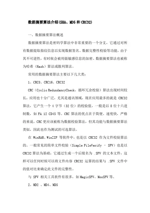 摘 要 算 法 的 简 单 介 绍