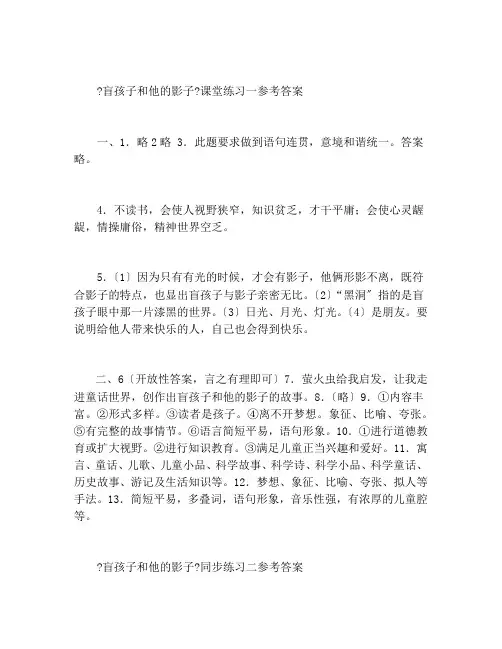 《盲孩子和他的影子》同步练习参考答案