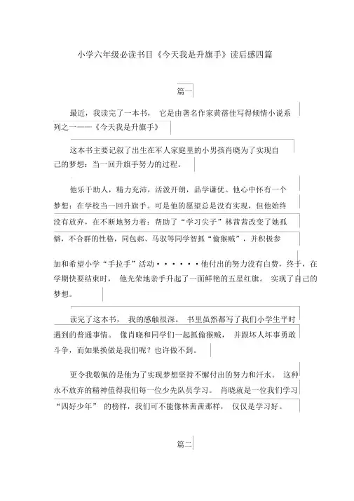小学六年级必读书目《今天我是升旗手》读后感四篇