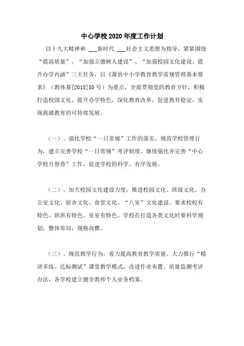 中心学校2020年度工作计划