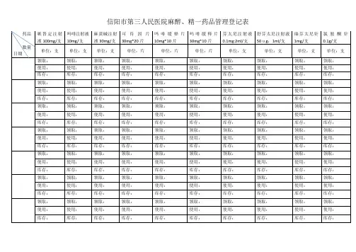 麻醉精一药品管理登记表