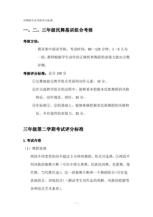 对舞蹈专业考核评分标准