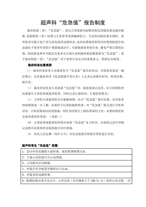 超声科危急值报告制度