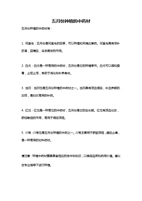 五月份种植的中药材