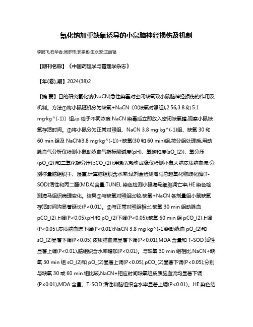 氰化钠加重缺氧诱导的小鼠脑神经损伤及机制