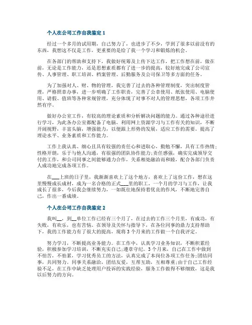 个人在公司单位工作自我鉴定五篇