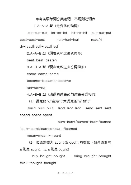 2020中考英语分类复习速记知识点