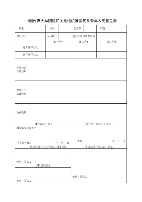 发 展 对 象 政 治 综 合 审 查 表