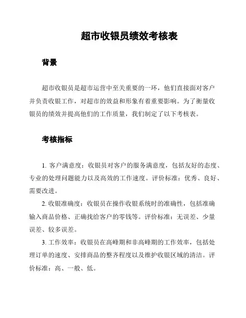 超市收银员绩效考核表
