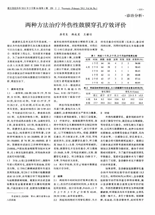 两种方法治疗外伤性鼓膜穿孔疗效评价