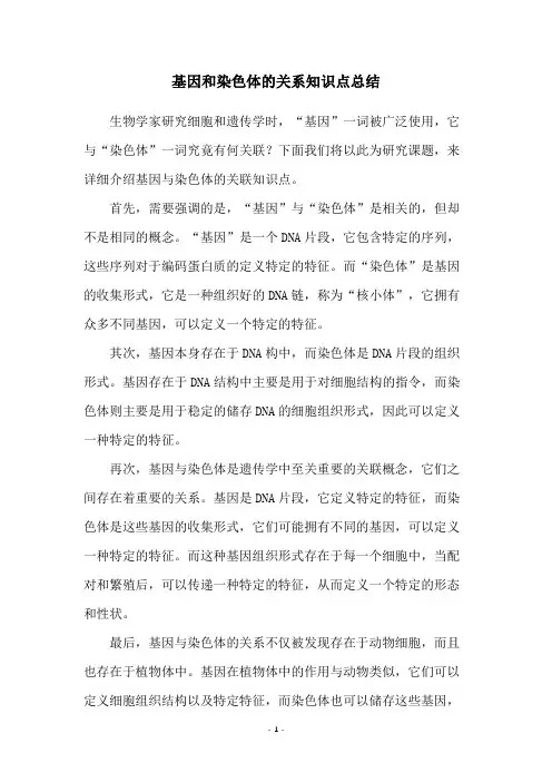 基因和染色体的关系知识点总结