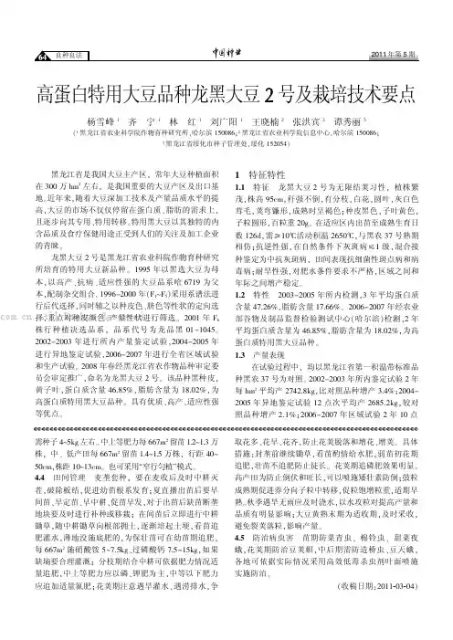 高蛋白特用大豆品种龙黑大豆2号及栽培技术要点