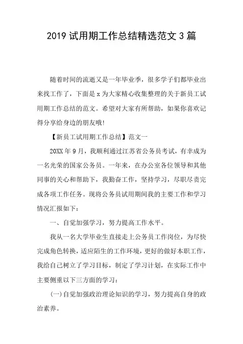 2019试用期工作总结精选范文3篇