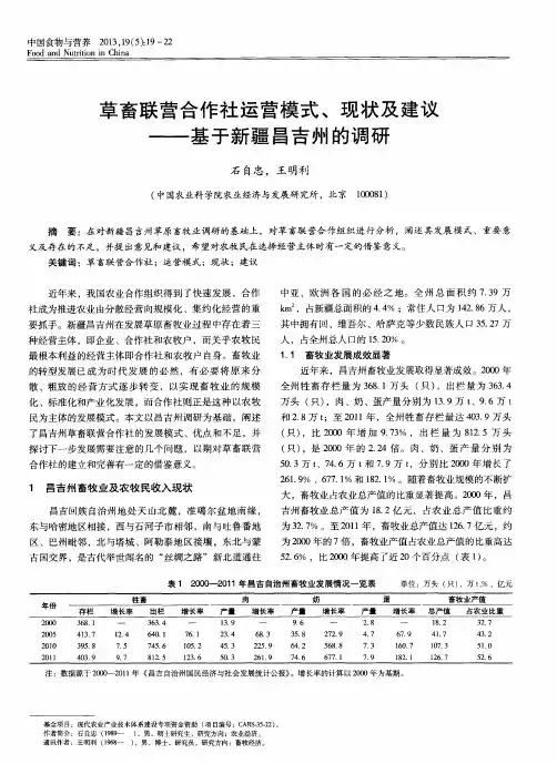 草畜联营合作社运营模式、现状及建议——基于新疆昌吉州的调研