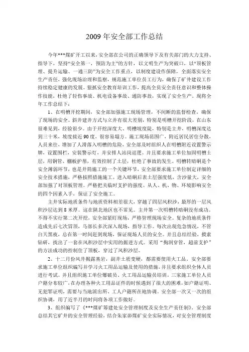 2009年安全部工作总结